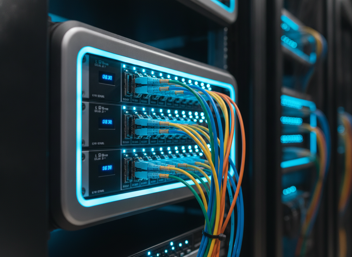 Panel kabel fiber optik di data center